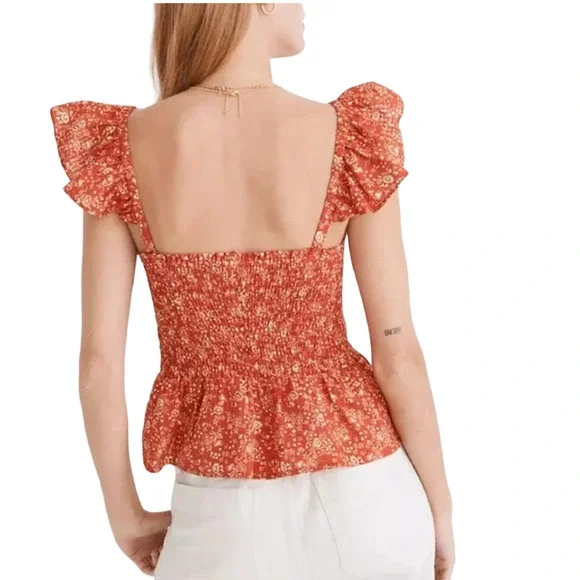 NWT Madewell Fresh Chili Red Lucie Floral Smocked Peplum Top - Picture 4 of 10